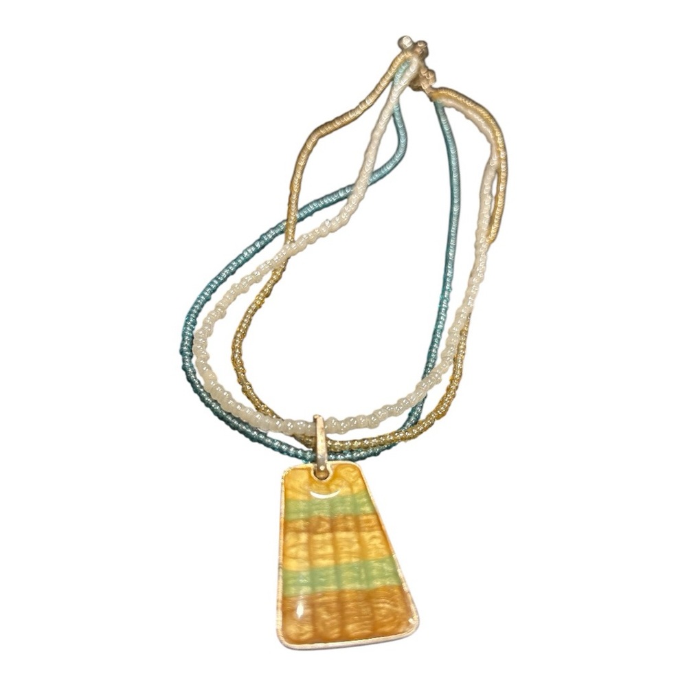 Vintage Lampwork Pendant Large Glass Triple Strand Seed Bead Necklace LS